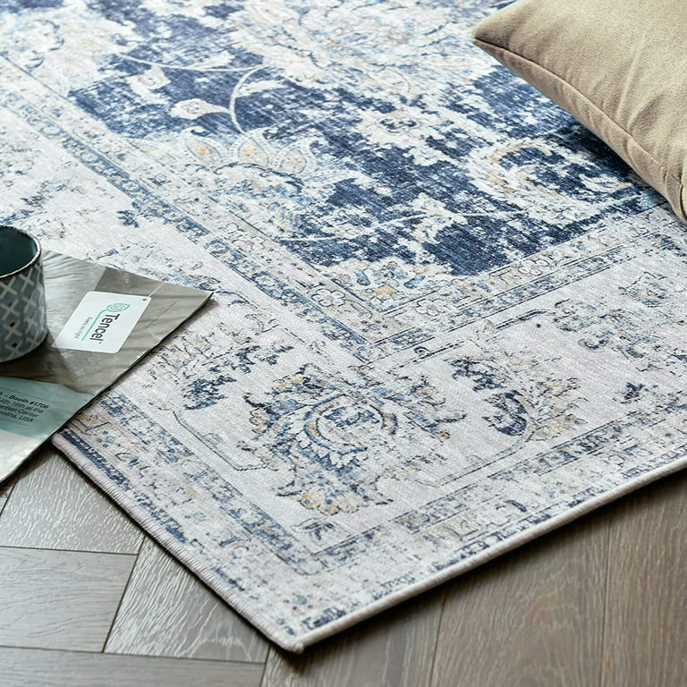 Morebes Vintage Washable Rugs 3x5,Blue Rugs for Bedroom Non Slip,Soft  Distressed Floral Bathroom Mat,Entryway Rugs Indoor Accent Floor Throw  Carpet
