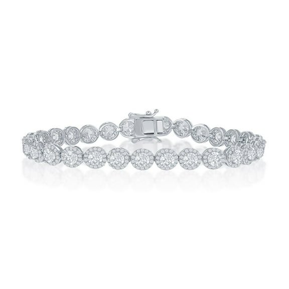 Sterling Silver Halo Round Cubic Zirconia 7.5" Linked Bridal Tennis Bracelet