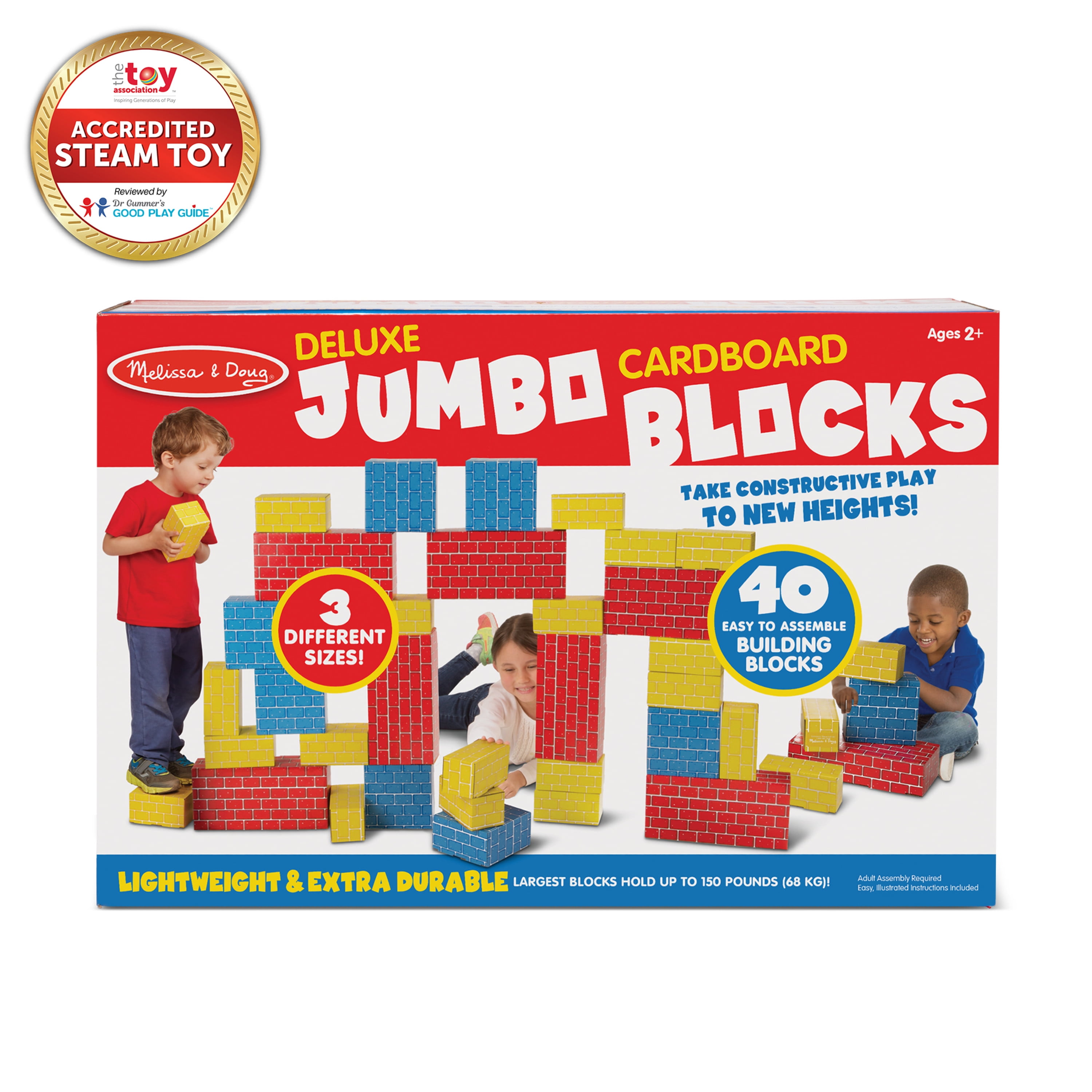Melissa & Doug Jumbo Extra-Thick Cardboard Shape Sorting Building Blocks – 40-Piece Set in 3 Sizes, FSC-Certified CardboardEducational Toy for Toddlers & Kids Ages 2+