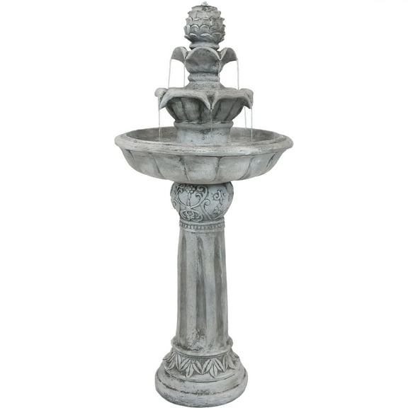 Sunnydaze Ornate Elegance Traditional White Polyresin Solar Fountain with Battery