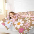 thumbnail image 4 of Manfei Dreamy Groovy Flower Queen Comforter Set for Kids, Rustic Daisy Floral Bedding Sets, Brown Cartoon Theme Reversible Bedding Comforter Set, Luxury Bedroom Decor, 3 Pieces, 4 of 8