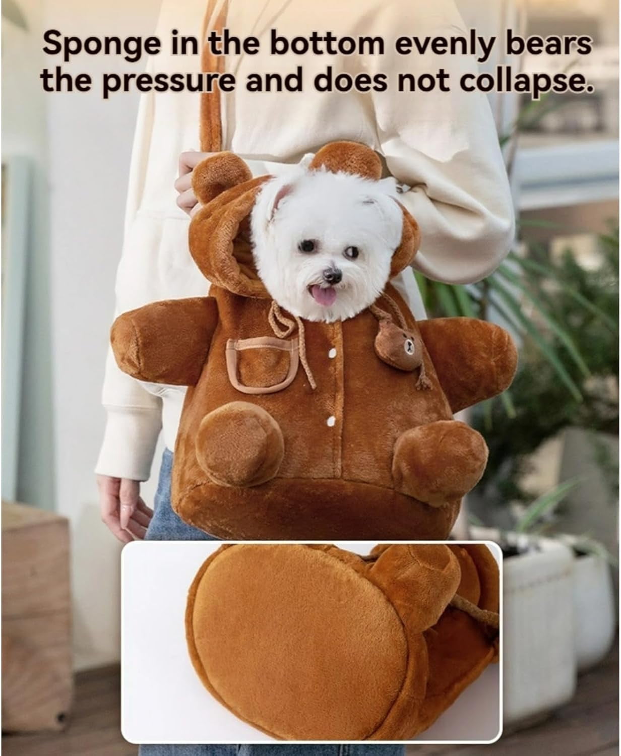 Cat Puppy Plush Outing Backpack, Teddy Bear Design Pet Carrier with Anti-Escape Feature, Warm and Breathable Foldable Backpack for Small Dogs and Cats