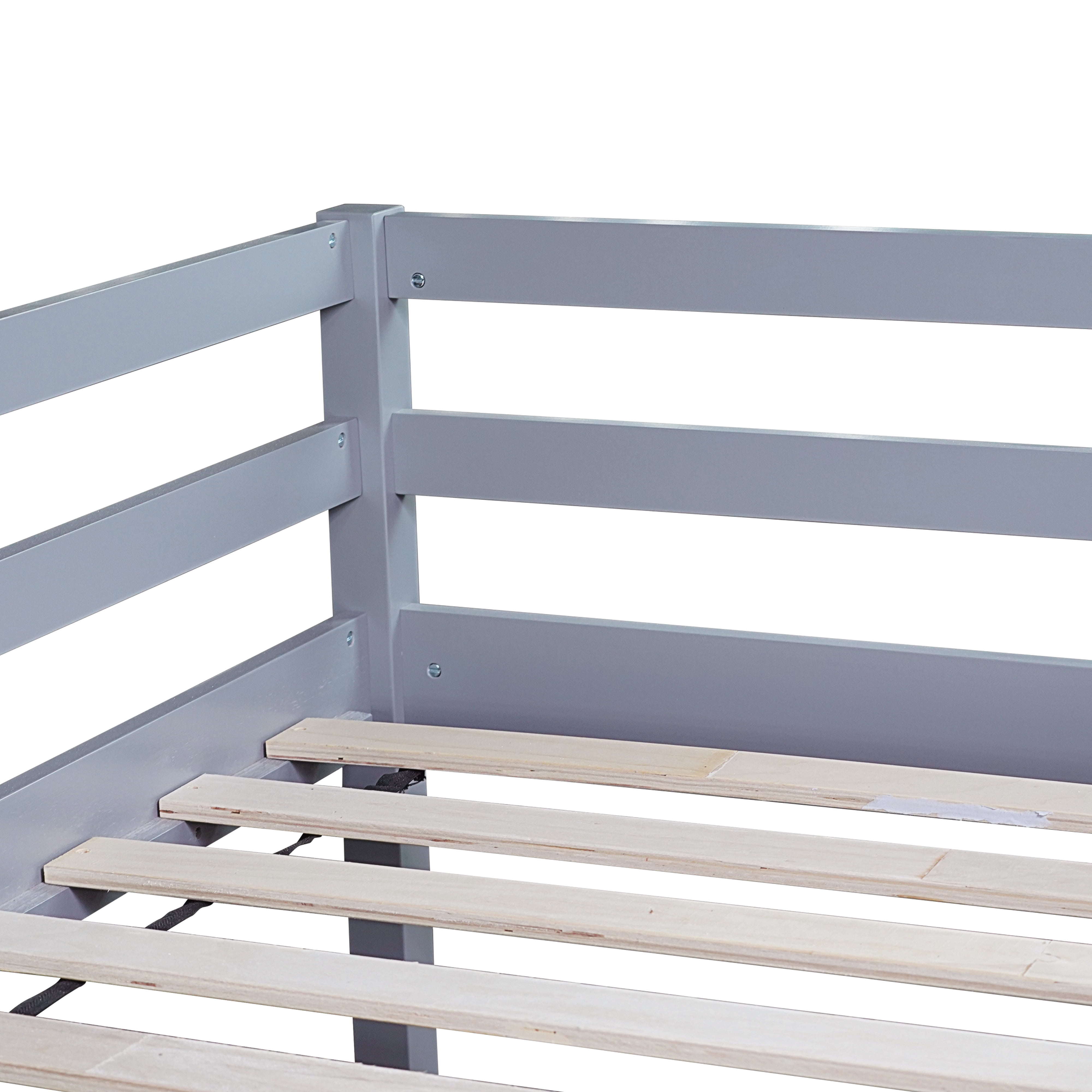 Miniyam Twin Size Kids Loft Bed with Slide, Guardrails, Pale Gray