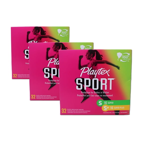 Playtex Sport Tampons Multipack: Super 16 Ct, Super Plus 16 Ct, 32 Total Tampons, Unscented - 3 Pack