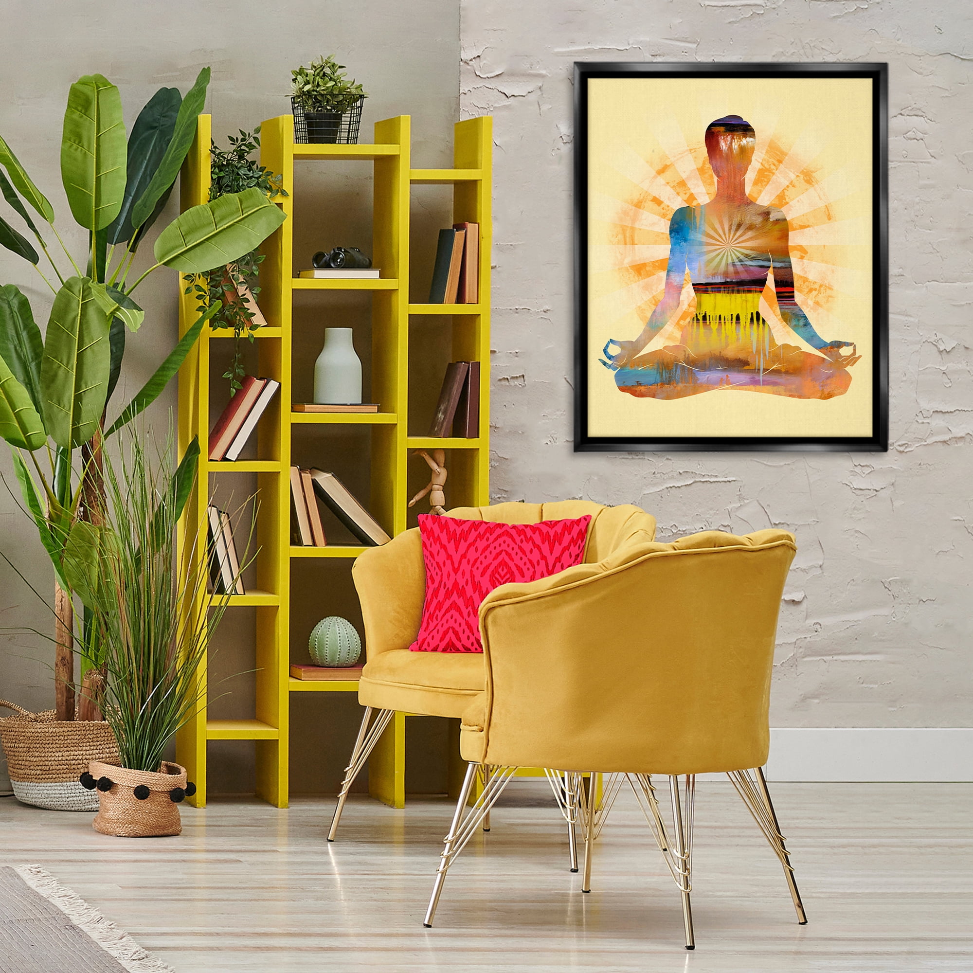 Stupell Industries Mindful Meditation Pose People Painting Black Floater Framed Canvas Art Print Wall Art, 25 x 31