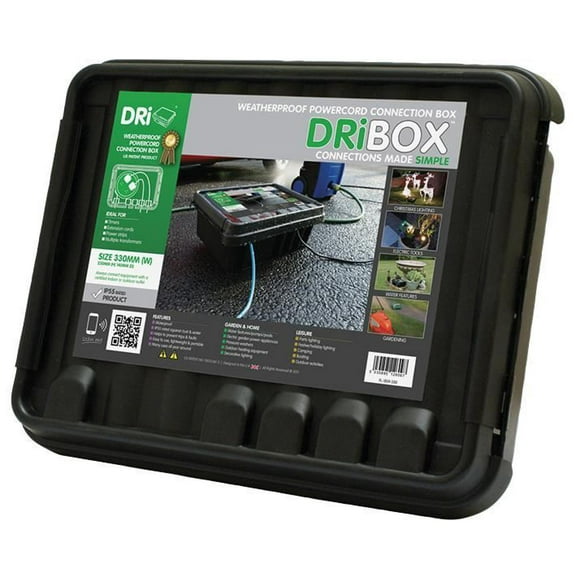 DRIBOX - IP55 Weatherproof PowerCord Connection Box Black 140 x 230 x 330mm