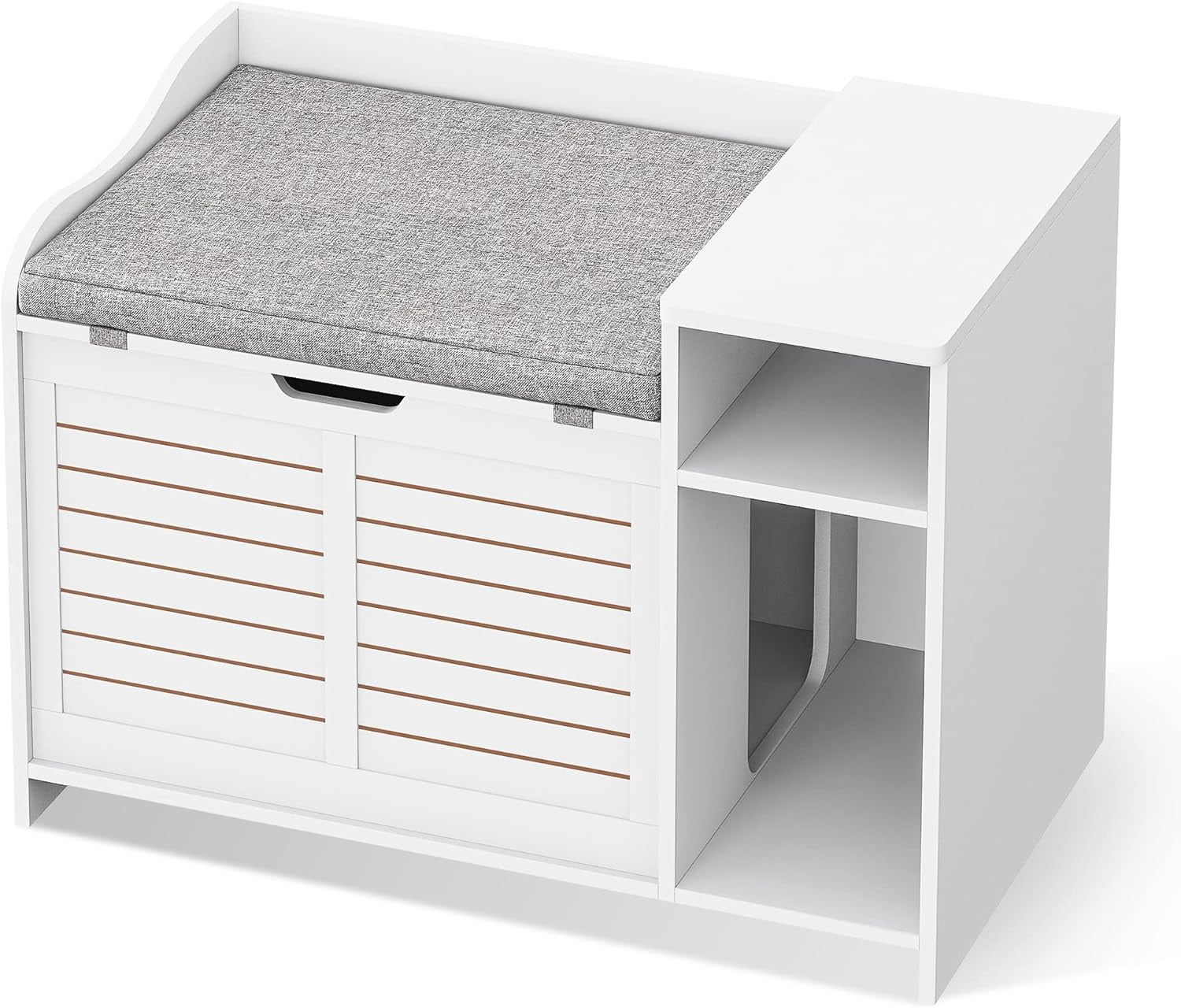 Hidden Cat Litter Box Furniture, Flip-Top Entryway Bench with Storage & Ventilation