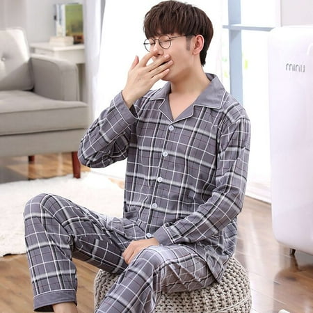 

DanceeMangoo Autumn Winter Mens Cotton Pajamas Button Lapel Sleepwear Simple Pajama Sets Casual Sleep&Lounge Pyjamas 3XL 4XL Male Pijama