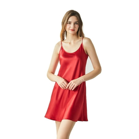 THXSILK 100% Mulberry Silk Nightgown for Women  22 Momme Silk Sexy Lingerie  Sleeveless Slip Dress  XL  Red