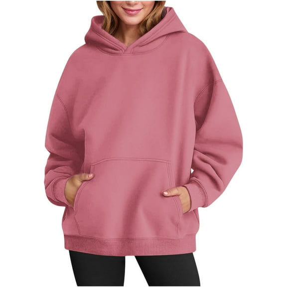 Tawop Women's Sweatshirts and Hoodies Women Tops Sweatshirts for Women Long Sleeve Pullover Fleece Solid Casual Hot Pink 2XL