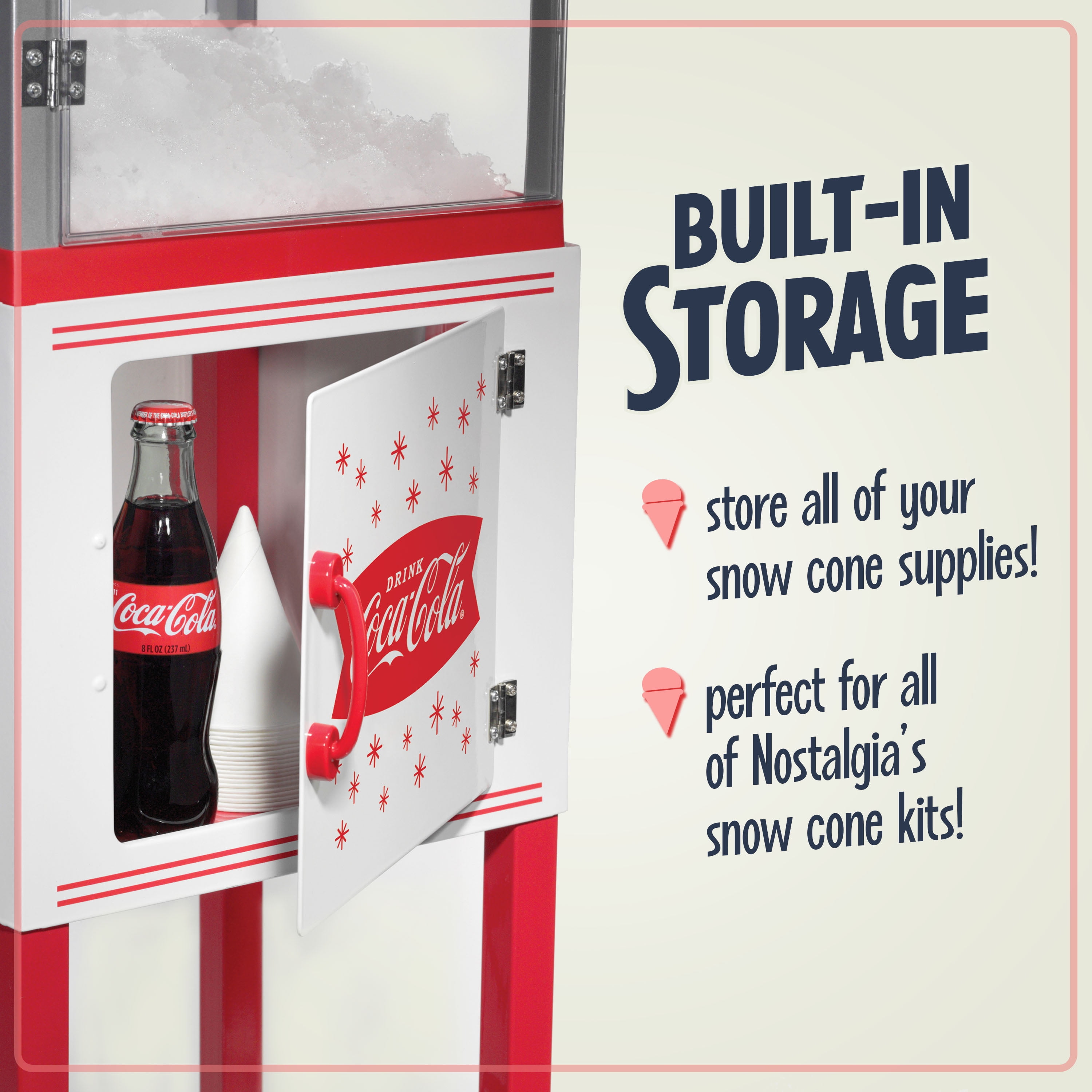 Nostalgia Coca-Cola Snow Cone Maker, 48-Inch Shaved Ice Machine and Snow Cone Maker Cart, Red