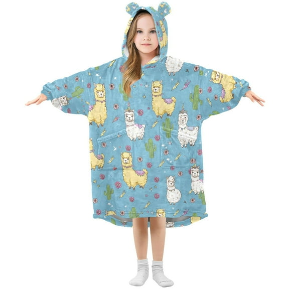 joogoo Wearable Blanket Hoodie for Cute Alpacas Cactus Oversized Sherpa Hooded 3-14 YR M