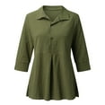 thumbnail image 5 of DuoJiaJ Women Three Quarter Sleeves Solid Color Lapel Hem Slit Tuxedo Top Irregular Pullover Shirt Women's Button Down Shirts Green XXXL, 5 of 5