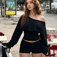 thumbnail image 2 of EASYBRAUS Women Two Piece Sweatshirt Shorts Set Casual Sport Streetwear Outfit, 2 of 7