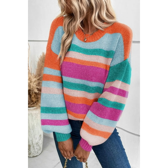 Ushdele Chic Striped Sweater: Drop Shoulder, Puff Sleeves – Instant Style!
