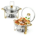 thumbnail image 1 of Ourlova Ensemble de Plats Anti-Frottement pour Buffet, Lot de 2, 5 Qt, Plats Ronds en Acier Inoxydable pour Buffet avec Support de Couvercle et Couvercle en Verre, Serveurs et Réchauds de Buffet, 1 of 7