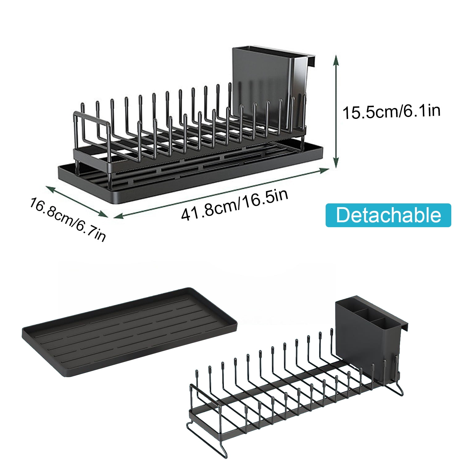 BTideas Dish Drying Rack for Kitchen Counter,16.5×6.7'' Cutlery Holder for Plates,Cups,Bowls（Black）