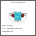 thumbnail image 4 of Gem Stone King 10K White Gold Green Turquoise and Red Garnet 3 Stone Engagement Ring for Women (2.34 Cttw, Emerald Cut 9X7MM, Gemstone Birthstone, Size 7.5), 4 of 4