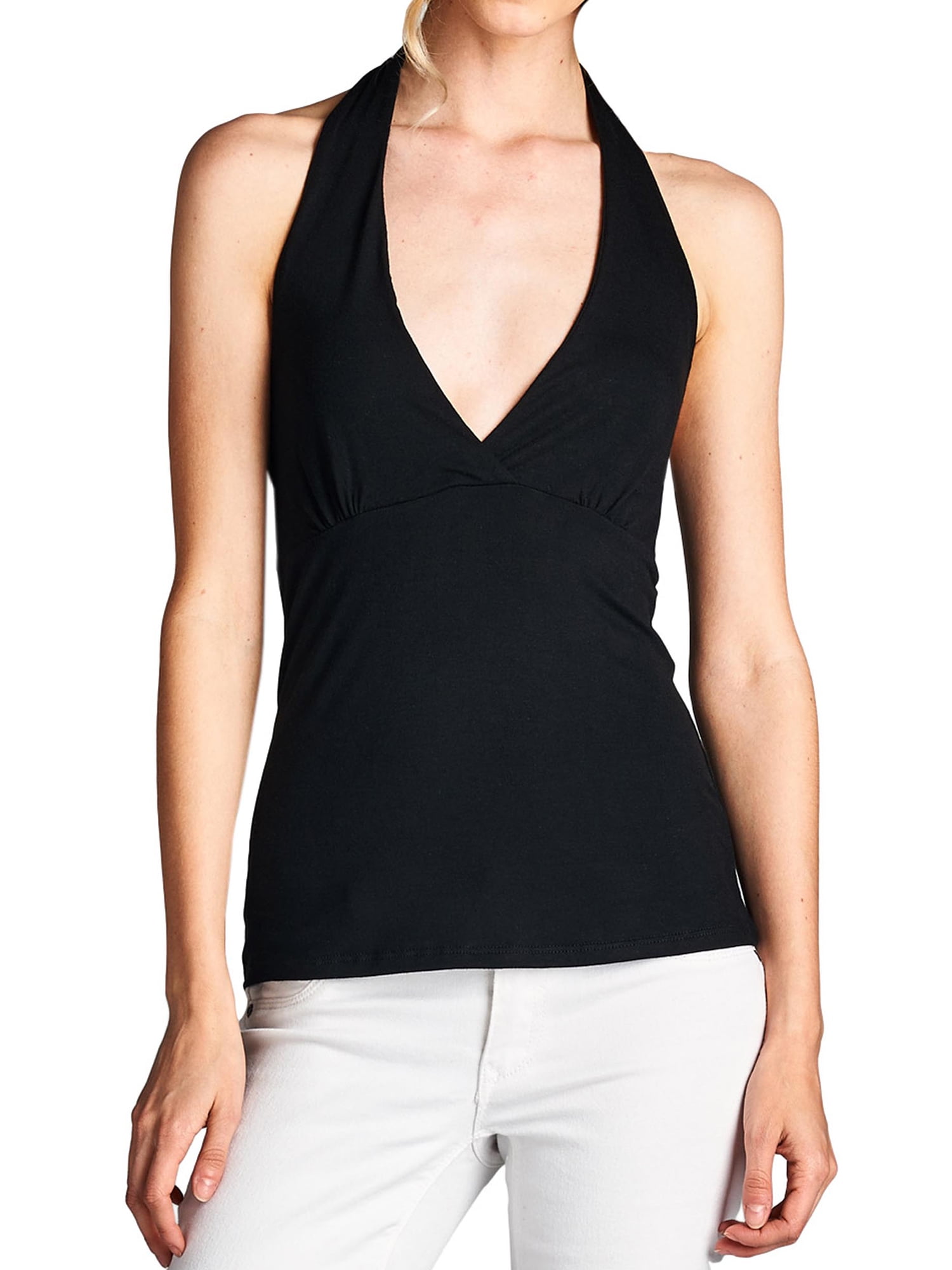 black v neck halter top