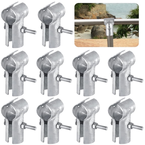 10-Pack Heavy Duty Chain Link Fence Rail Clamps – Galvanized Iron T-Pipe Connectors with Bolts & Nuts, Fits 1-3/8" OD Posts for Secure Fencing, Kennels & Handrails