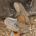 thumbnail image 5 of IEMIEMIEM Women’s Canvas Loafers Breathable Lace-Up Platform Casual Soft Comfort Walking Shoes Lightweight Non Slip Wedge Sneakers for Daily Outdoor Travel Work All Day Standing Wear Khaki 7 Wide, 5 of 6