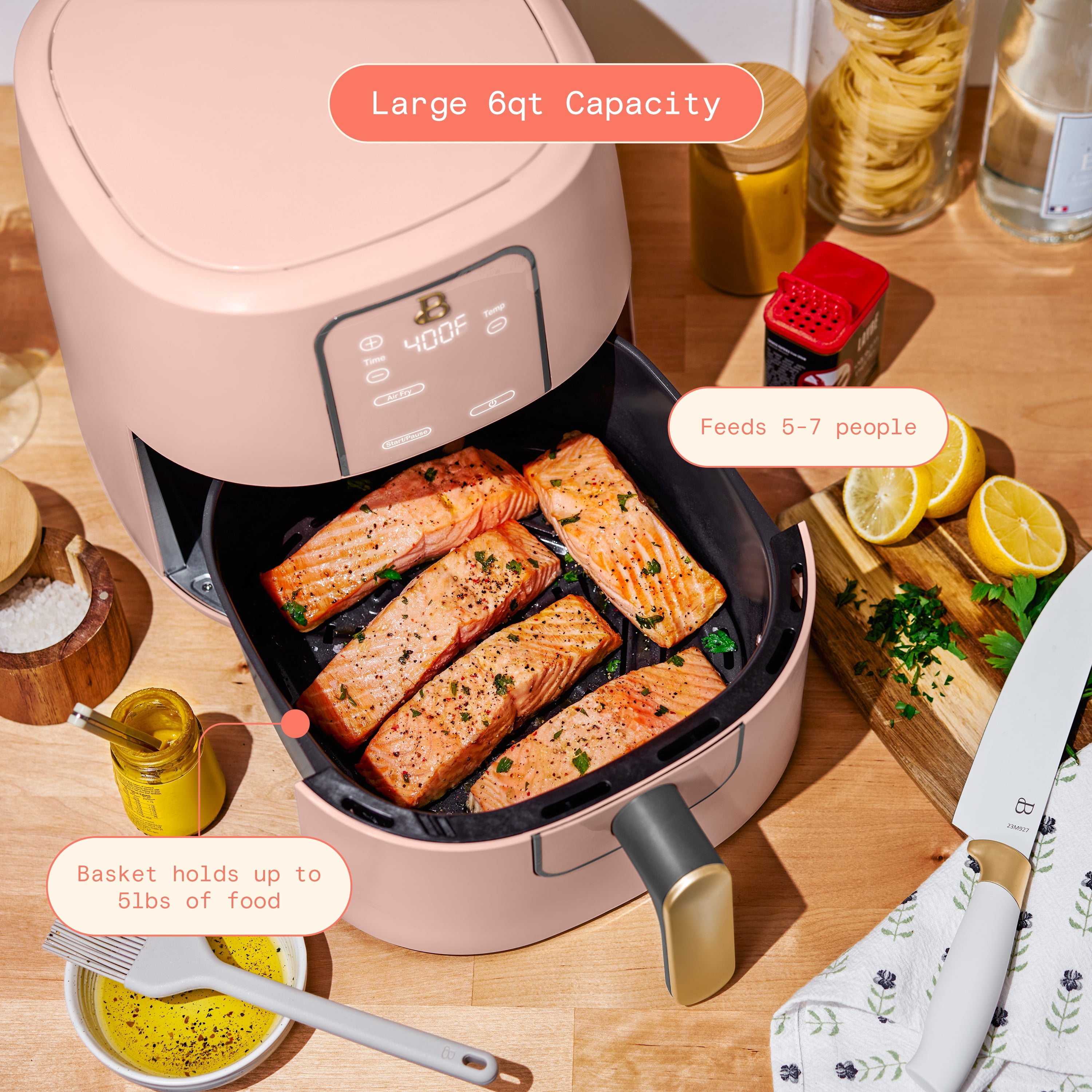 Beautiful 6 Qt Air Fryer with TurboCrisp Technology, EverGood Ceramic Nonstick Coating, Rose by Drew Barrymore