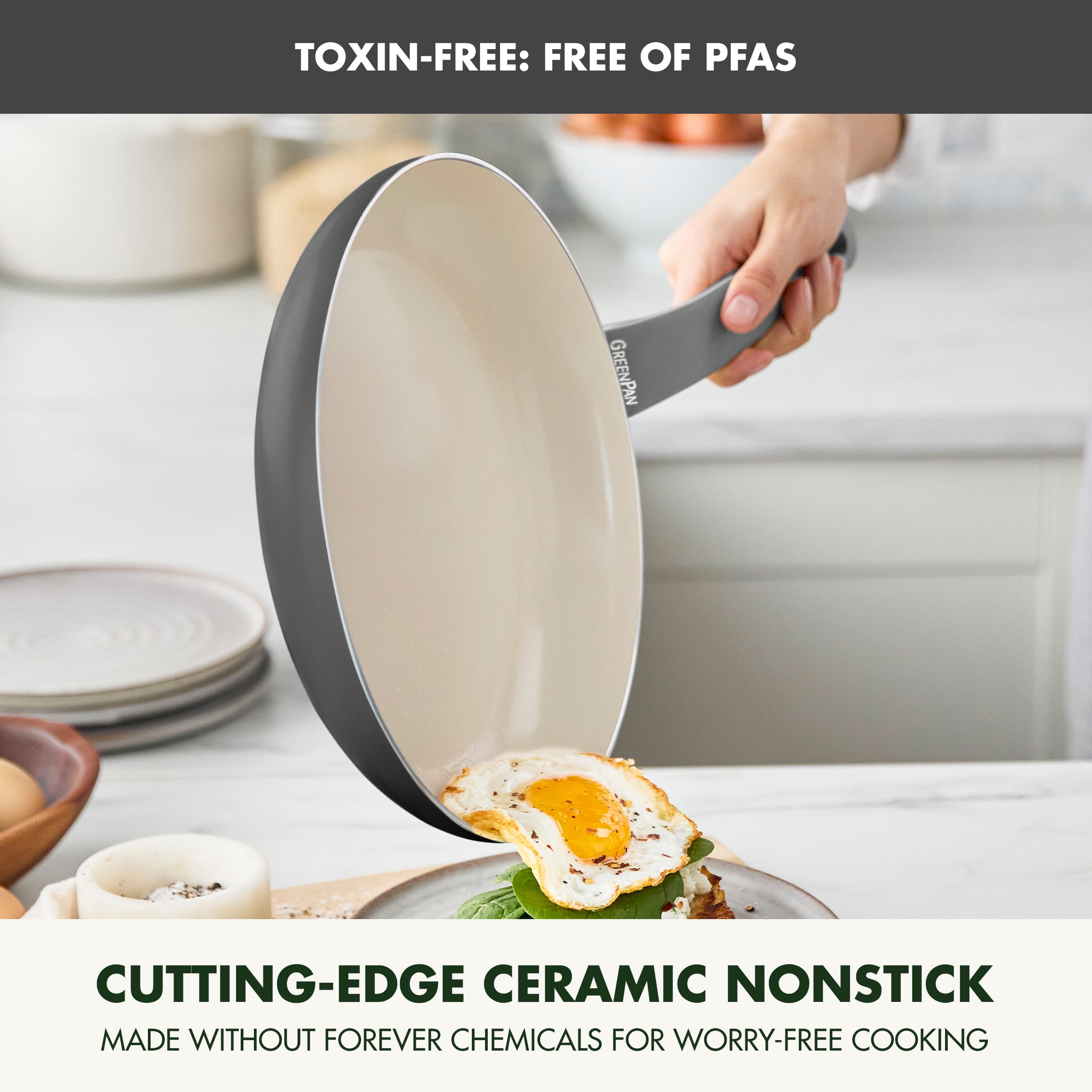 GreenPan Essence 10″ Ceramic Nonstick Frypan – Oven Safe, Dishwasher Safe, Stay-Cool Handle, Gray​