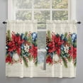 thumbnail image 2 of Red Blue Christmas Kitchen Curtain 2 Panels Tiers Curtains 45 Inch Length, Xmas Botanical Poinsettia Balls Curtains Rod Pocket Curtains Window Drapes Treatment Window Cafe Curtains, 2 of 5