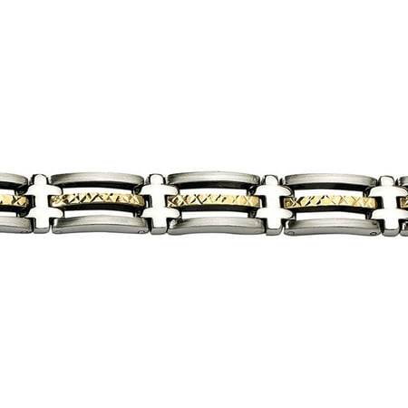 Primal Steel Stainless Steel and 14kt Diamond-Cut Bracelet, 8.25