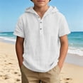 thumbnail image 2 of FSYBOA Boys Cotton Linen T Shirt, Hooded Casual Henley Neck Short Sleeve Kids Summer Tops White Size 13-14T, 2 of 9