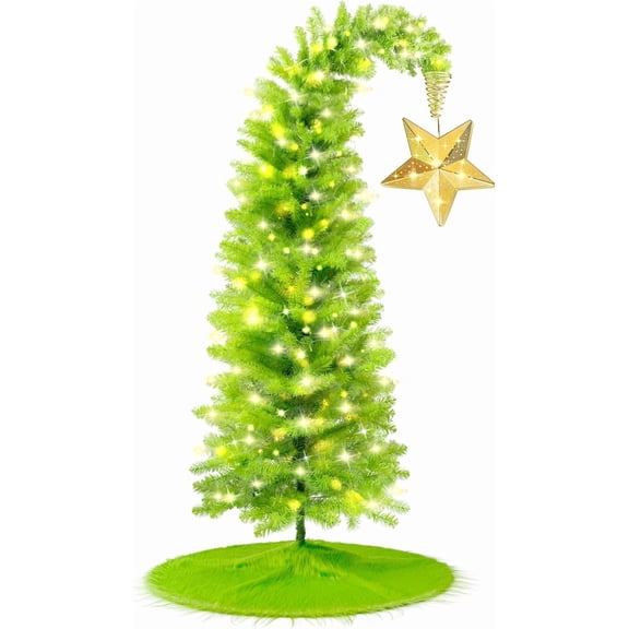 6FT Christmas Tree with 150 LEDs, Bendable Artificial Trees with Star Topper and Skirt, Whimsical Decoration for Holidays Home