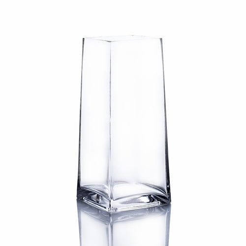 WGV Clear Taper Down Block Vase - 3.5" Wide x 9" Height, Good quality, Heavy Weighted Base - 1 Pc