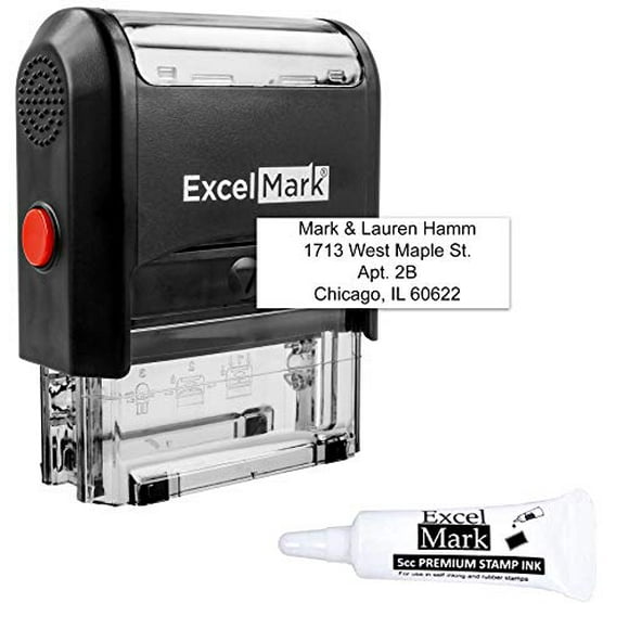 Custom Self Inking Rubber Stamp - 4 Lines - with Ink Bottle 5cc (A1848)