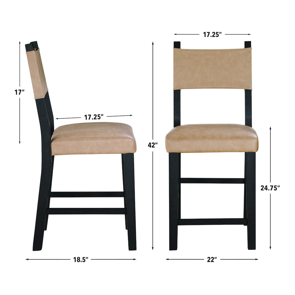 Steve Silver Aubrey Modern Faux Leather Dining Counter Chair, Black/Camel