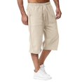 thumbnail image 2 of Men's Long Linen Shorts 3/4 Length Lounge Lounge Shorts Capri Pant (Khaki XXL), 2 of 5