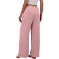 thumbnail image 5 of HKYNLAG Women Linen Pants Summer Casual Loose Wide Leg Palazzo Pants Drawstring High Waist Flowy Beach Trousers with Pockets Pink M, 5 of 7