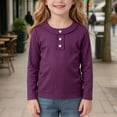 thumbnail image 2 of Vdoaml Girls Henley Long Sleeve Shirt Kids Button Crew Neck Top Children Slim Fit Basic Pullover Daily Wear 9-10 Years Dark Purple, 2 of 4