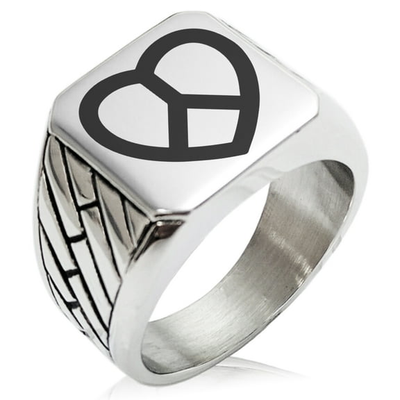 Stainless Steel Peace & Love Geometric Pattern Biker Style Polished Ring