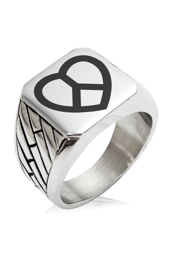 Stainless Steel Peace & Love Geometric Pattern Biker Style Polished Ring