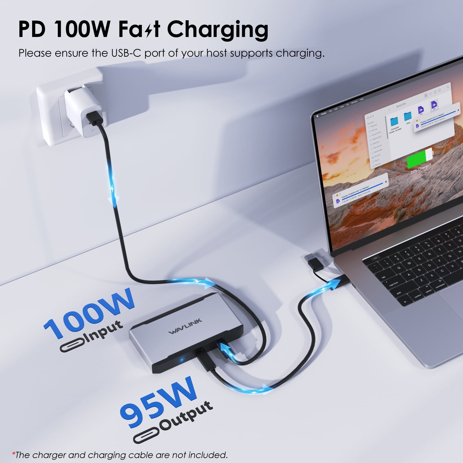 WAVLINK Triple Display 4K@60Hz Dock Station, USB to HDMI/DisplayPort USB Adapter, 100W charging for Intel/MacBook Laptops