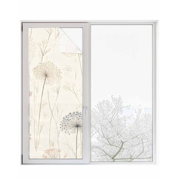 Window Privacy Film Dandelion Retro Leaves Stained Glass Window Film Decorative Sun Block Window Cover Farmhouse Botanical Watercolor Window Clings Static Adhesive Sticker for Bathroom 23.6"x59"