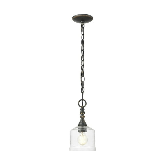 Golden Lighting Keating 1-light Pendant in Antique Ivory and Hammered Water Glass