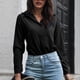 thumbnail image 2 of Blusa de mujer con cuello en V, manga larga, Color puro, fibra de poliéster suave, camisa cómoda para mujer para el trabajo diario, 2 of 6