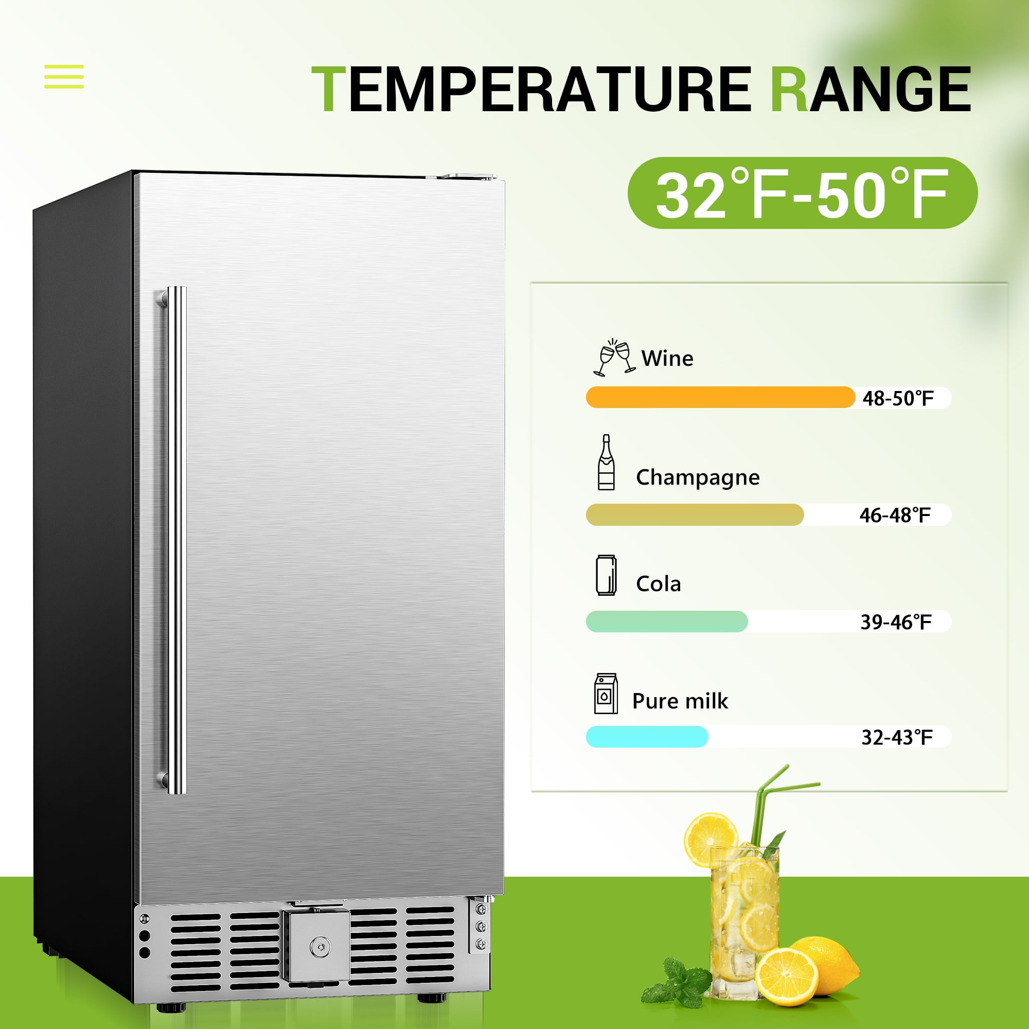 EUHOMY Beverage Refrigerator 14.8 Inch, Under Counter 125 Can Beverage Fridge with Stainless Steel Door, Beverage Cooler Built-in and Undercounter Beer Fridge
