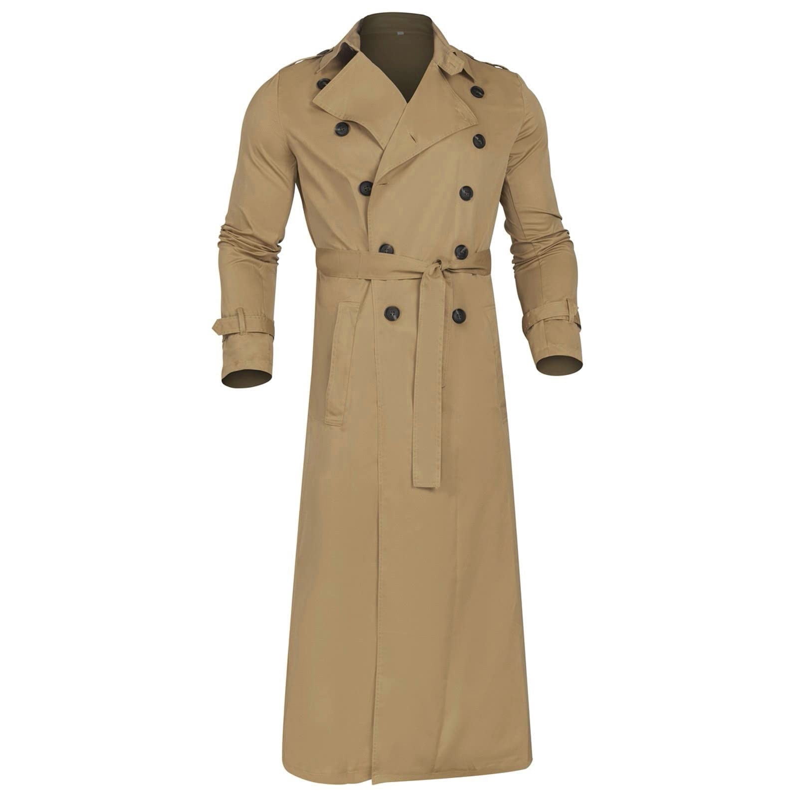 HaHaHappy Mens Trench Coat Double Breasted Long Jacket Casual