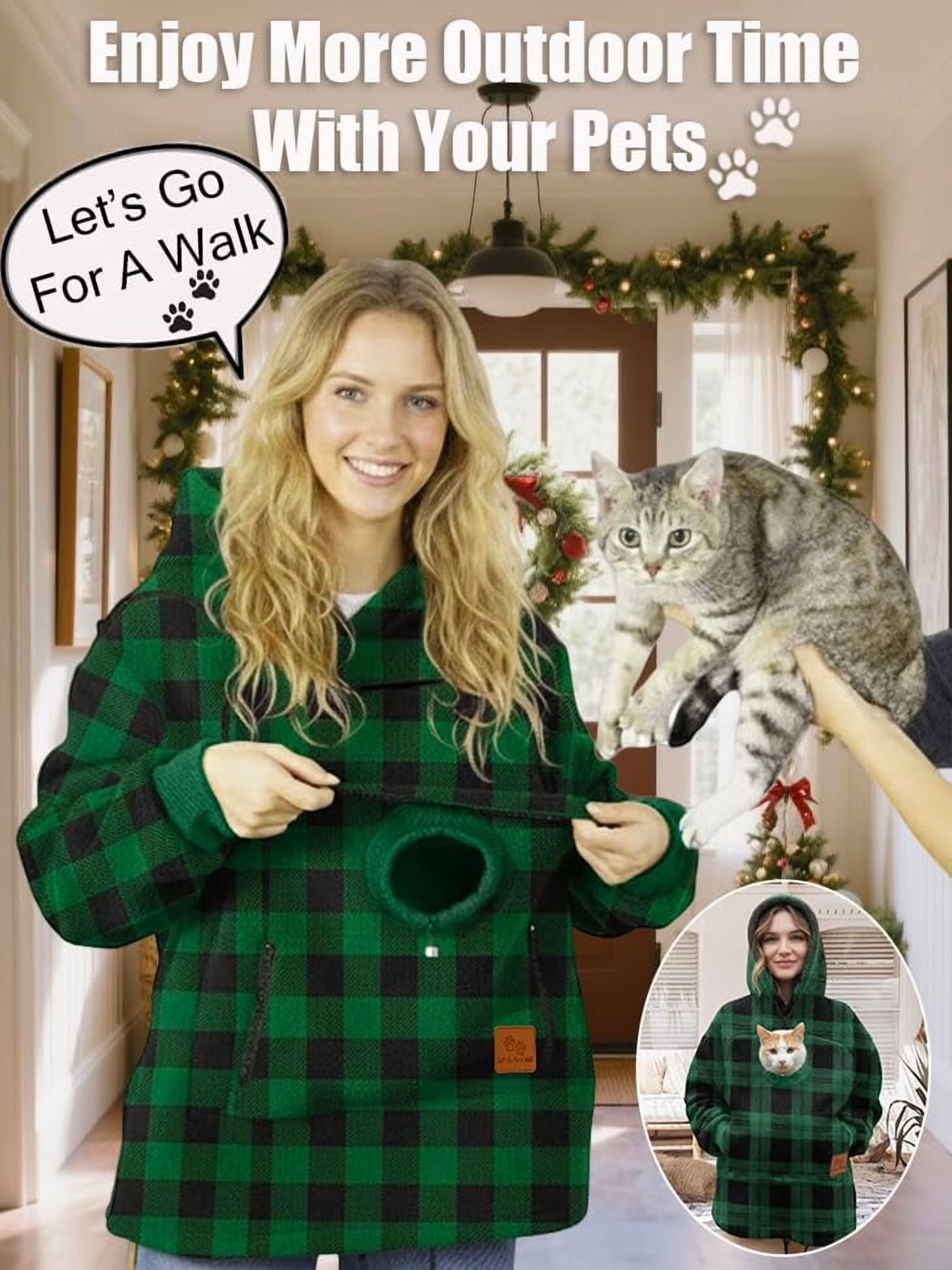 Stralyhd Cat Dog Pouch Hoodie for Women Oversized Dog Pouch Sweatshirts Sharpa Warm Pet Care Hoodie Hooded Pet Carrier Pullover Green XXXL