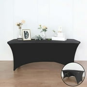 Efavormart 8FT Black Open Back Stretch Spandex Table Cover, Rectangular Fitted Tablecloth