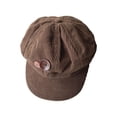 thumbnail image 4 of Kmonabie Winter Corduroy Octagonal Hat, Vintage Wood Button Newsboy Cap Painter Beret, Adjustable Soft Casual Headwear for Daily Wear, Brown, 4 of 7
