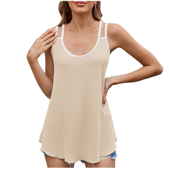 ameIAEA Débardeurs d'Été pour Femmes Sans Manches Col Rond Chemise Décontractée Bloc de Couleur Tops Amples