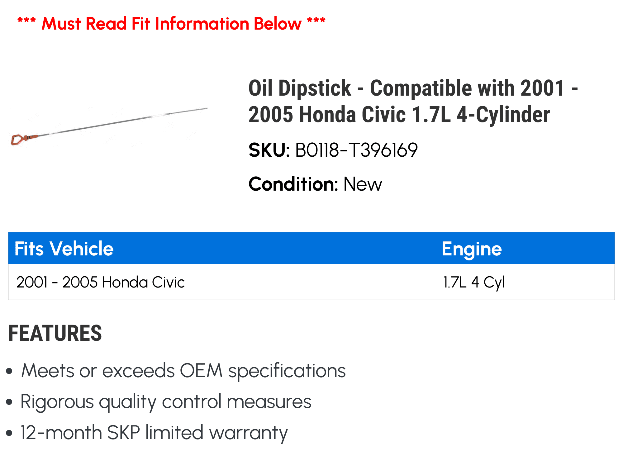 OEM Honda Oil Dipstick level gauge W/oring 15650-MGS-D30 CTX700 NC750 2012-2020